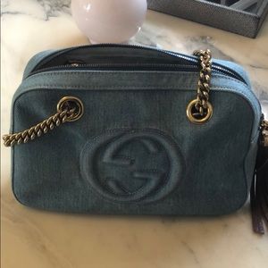 Gucci Soho Chain Zipped Shoulder Bag Denim Small